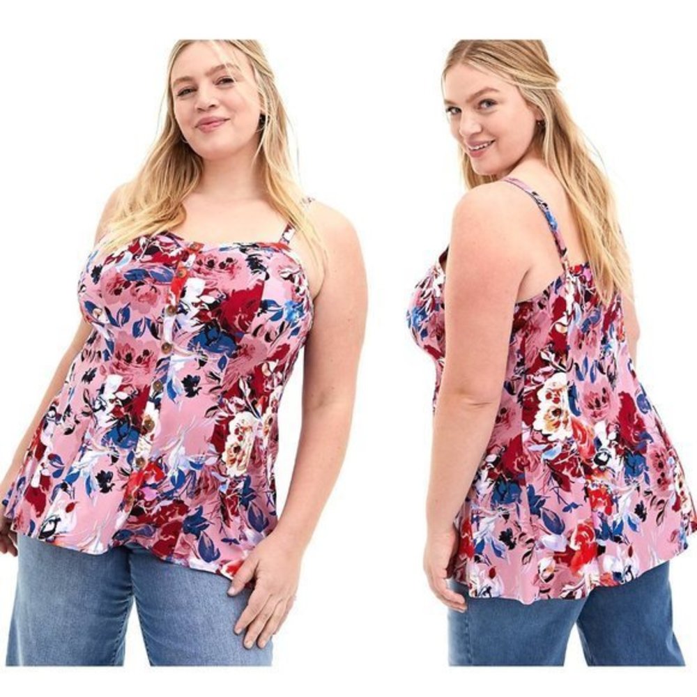 Torrid 5X Pink Floral Challis Fit n Flare Cami Top